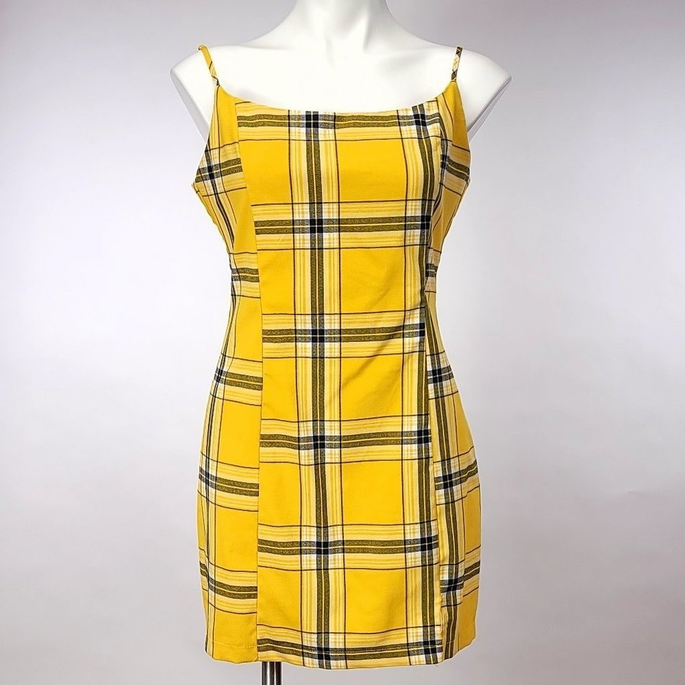 Forever 21 Yellow Plaid Mini Dress 90s Clueless Aesthetic Women‎ Large L